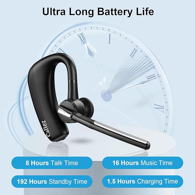 Callez Bluetooth Headset V5.0, Bluetooth Earpiece with CVC8.0 Dual Mic Noise Cancelling Wireless Headset for iPhone Android Cell Phone Trucker Business Office Work, Clear Chat