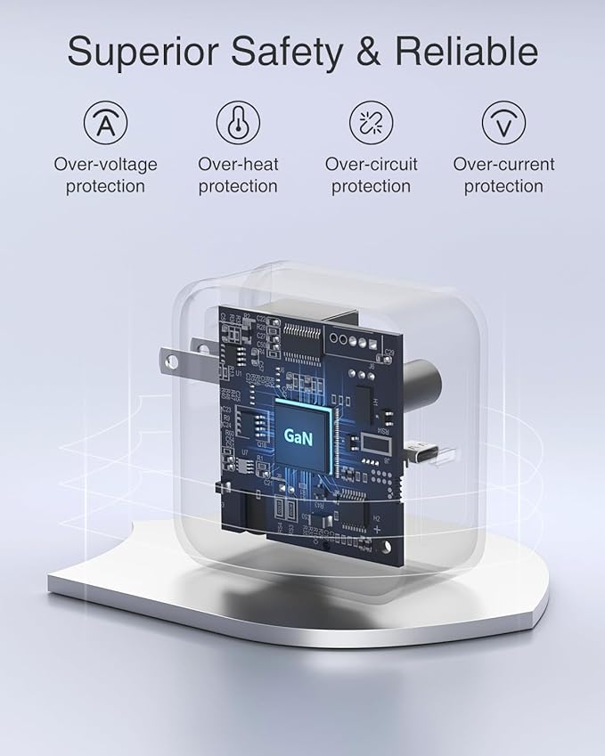 Nekteck 100W USB C Charger, Compact and Foldable Fast Charging GaN IV Charger with 6.6 Ft Cable, Compatible with MacBook Air/Pro, iPad Pro and All USBC Devices (Black)