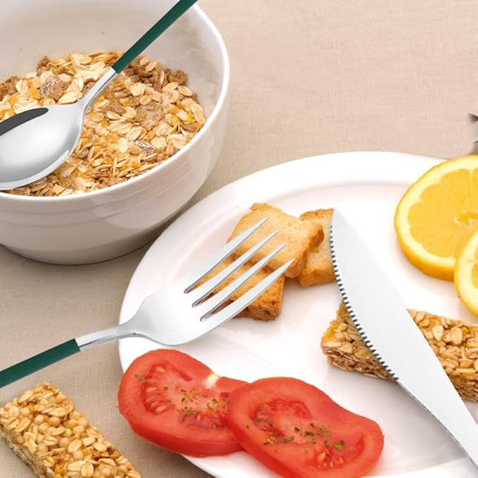 Portable Travel Camping Cutlery Set, TWUTGAYW Silver Green Reusable Flatware Silverware, Stainless Steel Cutlery Set, Portable Chopsticks Knife Spoons Forks Set for Camping Picnic Lunch Daily Use