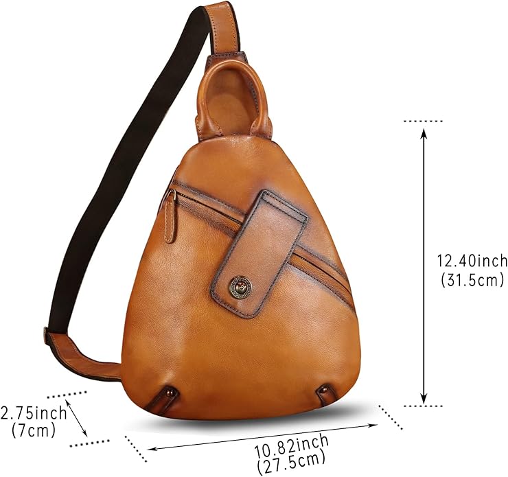 Genuine Leather Sling Bag for Men and Women Classical Real Leather Sling Backpack Purse Crossbody Bag for iPad Pro 11 inch