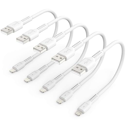 1ft iPhone Charge Cable Short, 5Pack USB to Lightning Cord for Fast Charging Stations 1 Foot Compatible with Apple iPhone 12 11 Pro Max Xs 8 7 6 5 Plus, iPad Air/Mini