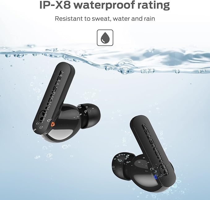 Monster N-Lite Clear Talk Wireless Earbuds Bluetooth 5.3 Headphones with CVC 8.0 Noise Reduction, IPX8 Waterproof in-Ear Stereo Earphones 60H Playtime, Bluetooth Earbuds with Fast Charging for Sport