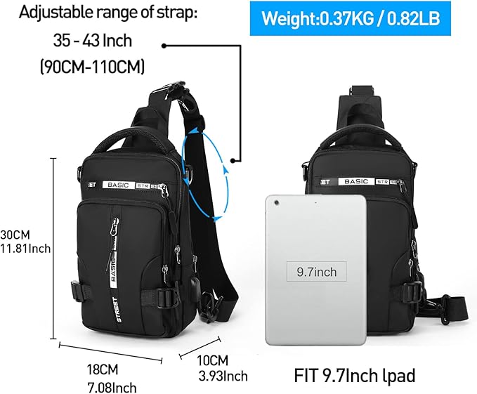Anti Theft Sling Crossbody Backpack Shoulder Bag for Men, Lightweight One Strap Motorcycle Back pack Sling Bag Backpack for Hiking Walking Biking Travel Cycling with USB Charger Port