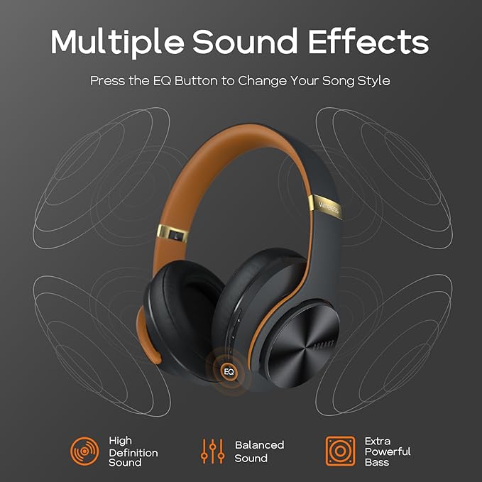 DOQAUS Bluetooth Headphones Over Ear, 90H Playtime Wireless, 3 EQ Modes, HiFi Audio & Deep Bass, ENC Noise Isolating Mic, Soft Earpads for Phone/PC