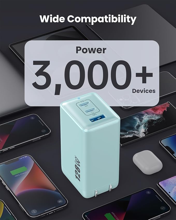 128W USB C Wall Charger,GaN III 3-Port Fast Charging Station,PD QC Foldable Charger Block Portable 65W Laptop Adapter for MacBook Pro/Air,iPad Pro,Galaxy S23,Dell XPS 13,iPhone 16/15/Pro etc
