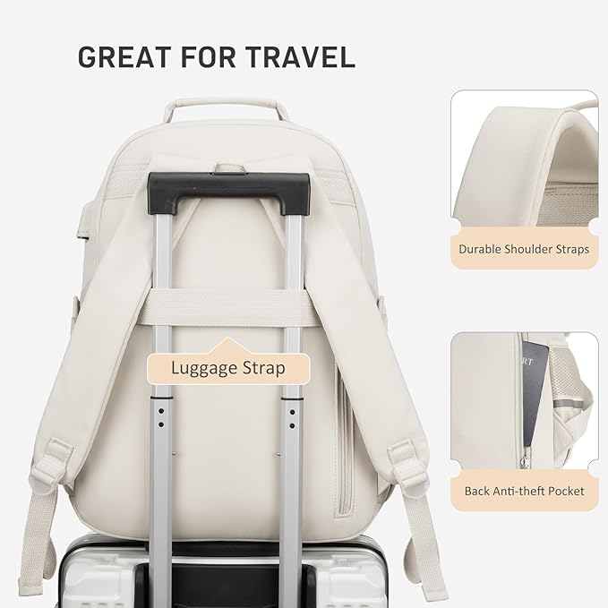 School Backpack for Teen Girls, Cute Laptop Backpack for Women Students, Middle High School Bags Aesthetic Bookbag for College Travel Fit 15.6 Inch Laptop (Beige)