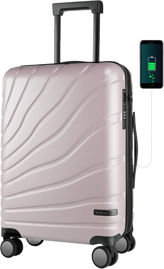 VANKEAN Carry On Luggage with Spinner Wheels & TSA Lock, Expandable Fashionable Hard Shell Suitcase airline approved，20 Inch Carry-On，Light Purple