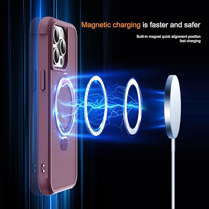 Compatible with iPhone 14 Pro Case with Invisible Magnetic O-Ring Stand Military-Grade Translucent Case for iPhone 14 Pro 6.1" [Compatible with Mag-Safe][Great Grip Feeling], Wine Red