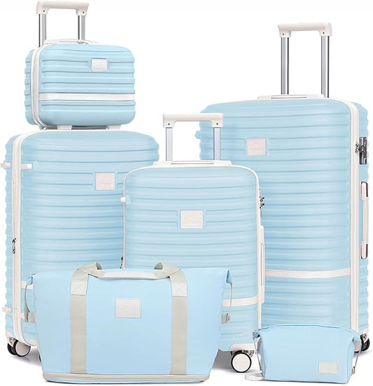Joyway Luggage Set 3 Piece Suitcase Sets with Spinner Wheel,Hardside Expandable Travel Laggage with TSA Lock (13/20/24/28 Lightblue brown