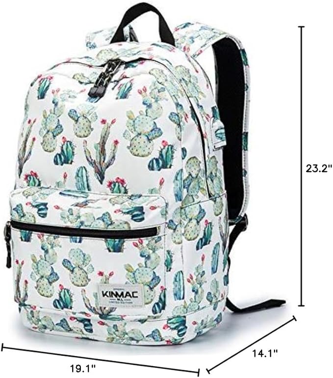 Kinmac Water Resistant Laptop Travel Outdoor Backpack with USB Charging Port for 13 inch 14 inch and 15.6 inch Laptop (Cacti)