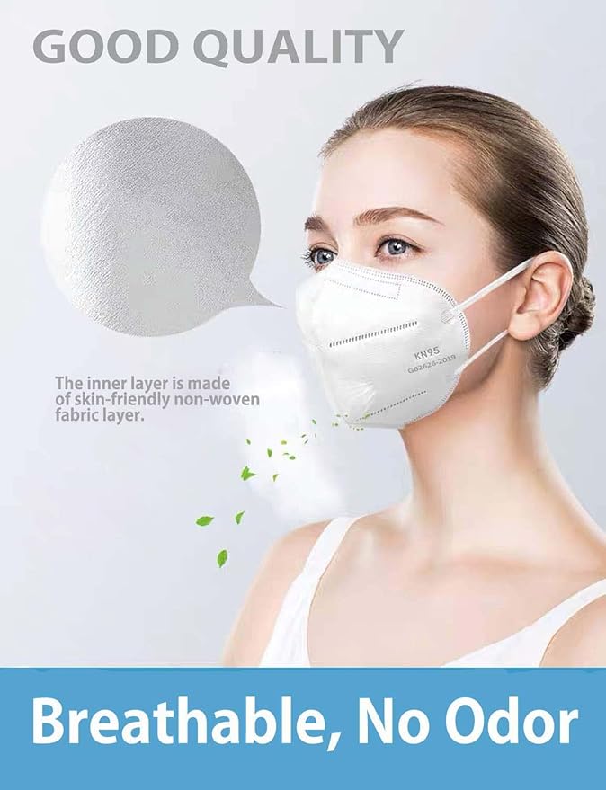 HALIDODO 50 Packs KN95 Face Mask 5-Ply Filter Safety Mask (50PCS-White Color)