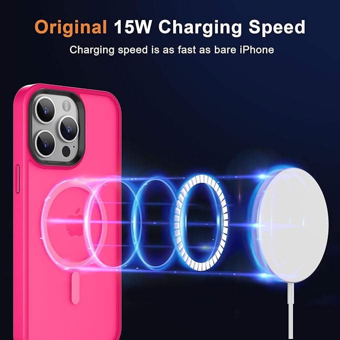 MOCCA Strong Magnetic for iPhone 13 Pro Max Case,[Compatible with Magsafe][Glass Screen Protector+Camera Lens Protector] Slim Thin Shockproof Cover Phone Case for iPhone 13 Pro Max 6.7", Hot Pink