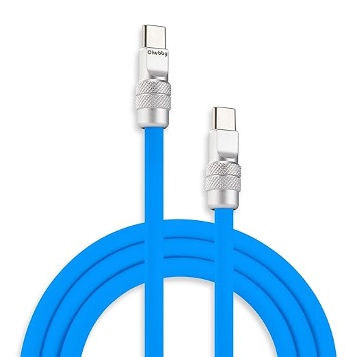 chubbycable Chubby 2.0 Fast Charging Cable Durable Soft Silicone USB C Cable 240W Extra Thick Charger Cord Compatible with iPhone 16/15 Series iPad, Blue, Type-C to Type-C, 8.2FT