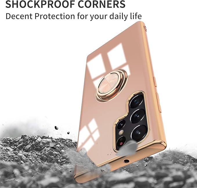 Tnarru Compatible for Samsung Galaxy S22 Ultra Case with Ring Holder Kickstand [with Magnetic] Soft TPU Shockproof Electroplated Protective Phone Case for Galaxy S22 Ultra 5G Pink