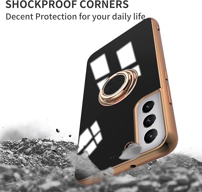 Tnarru Compatible for Samsung Galaxy S22 Plus Case with Ring Holder Kickstand [with Magnetic] Soft TPU Shockproof Electroplated Protective Phone Case for Galaxy S22+ 5G Black