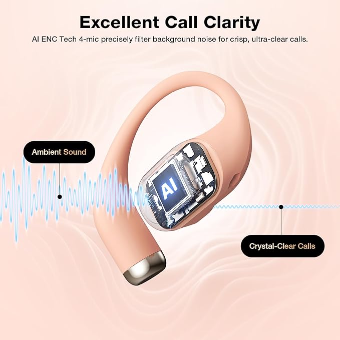 BlitzRock CT3 Pro Open Ear Headphones, Rich Balanced Sound, AI ENC 4 Mics Clear Calls,40H Playtime, IPX5 SweatSafe, Bluetooth 5.4 Wireless Earbuds with Earhooks, App Control