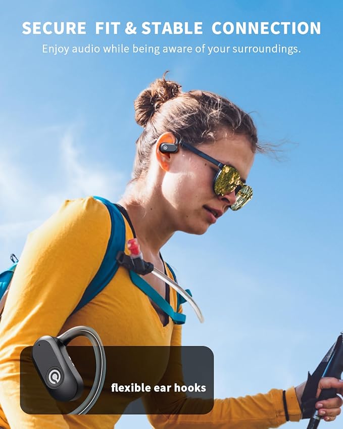 CXK Open Ear Earbuds Bluetooth 5.4 Bone Conduction Headphones, True Wireless Headphones with 60Hrs Stereo Sound, 0.27oz Lightweight Design Open Earbuds with Mic, IPX6 Waterproof Fit Running, Black