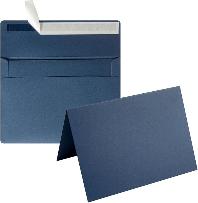 Wishop 50 Pack Self-Adhesive Envelopes with Fold Cards for Wedding Invitations, Greeting Cards, Baby Shower, Letter Mailing (Navy Blue, 4x6)