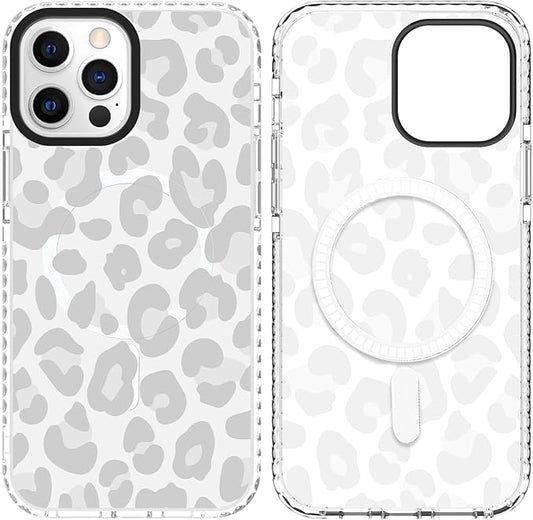 SAKUULO Magnetic for iPhone 12 Pro Max Case [Compatible with MagSafe] Light Grey Leopard Print Pattern Wireless Charge Slim Shockproof Case for iPhone 12 Pro Max Phone Case, Grey Leopard (6.7")