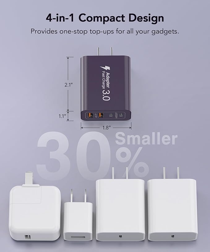 40W USB C Charger Block, 2-Pack 4-Port Type C Fast Charging Brick Dual PD&QC Wall Plug Adapter Power Brick for iPhone 16/15/14/13/12 Pro Max Plus/iPad/Airpods/iwatch/Samsung Galaxy (Purple)