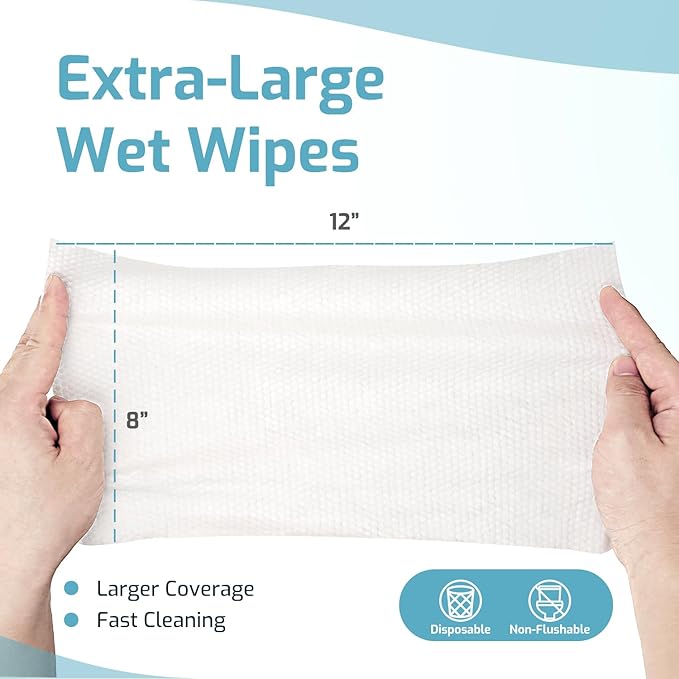 SUNKISS Trustplus Wet Wipes for Adult No Rinse, Extra Large 8”x12” Body Cleaning Washcloths for Elderly Incontinence & Cleansing, Fresh Scented, 800 Count (16 Packs of 50)