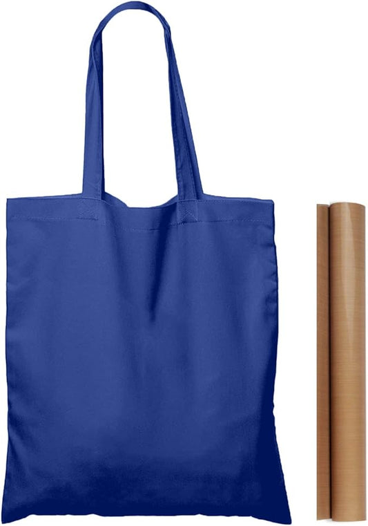 NPBAG 15 Pack 15'' X 16'' Blue Cotton Tote Bags, Lightweight Blank Bulk Cloth bags with 1pc of PTFE Teflon Sheet