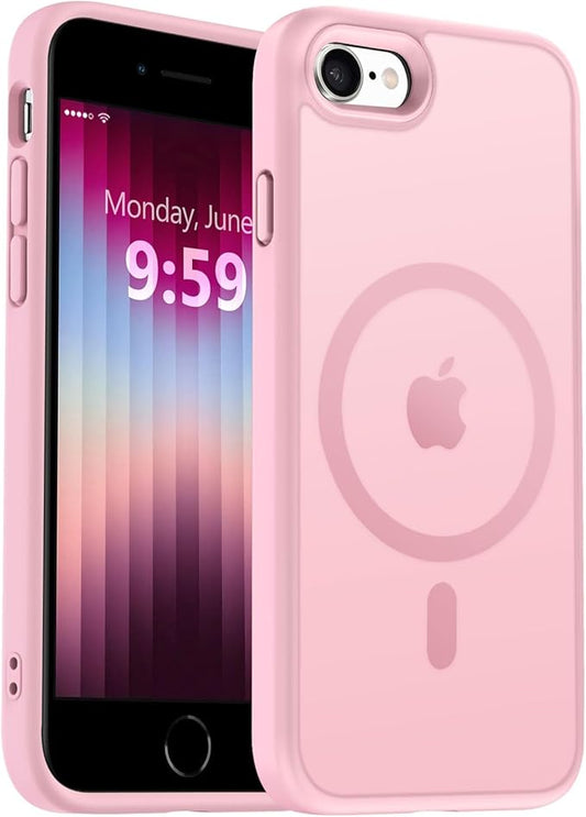 MOCCA Strong Magnetic for iPhone SE Case 2022/iPhone SE 2020 Case/iPhone 7 Case/iPhone 8 Case [Compatible with Magsafe] Slim Thin Translucent Matte Protective Cover Phone Case 4.7'', Pink