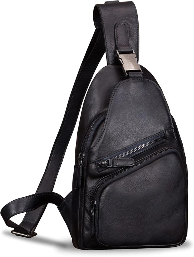 IVTG Genuine Leather Sling Bags for Men and Women Chest Shoulder Backpack Handmade Crossbody Motocycle Daypack