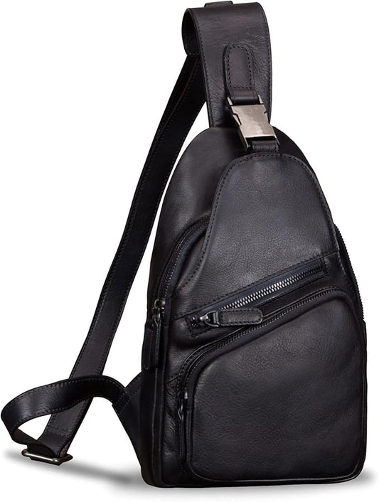 IVTG Genuine Leather Sling Bags for Men and Women Chest Shoulder Backpack Handmade Crossbody Motocycle Daypack
