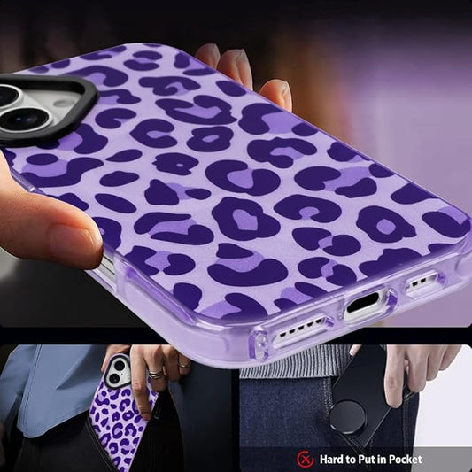 SAKUULO Magnetic for iPhone 16 Plus Case Dark Purple Leopard Print Pattern [Compatible with MagSafe] [with Screen Protector] Wireless Charge Strengthen Protection Cover, Dark Purple Leopard (6.7")