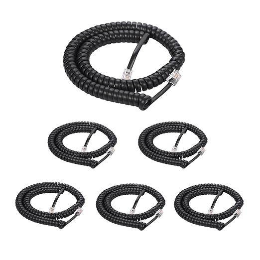 Vthahaby Coiled Wire 8Ft Uncoiled / 1.4Ft Coiled Landline Phone Handset Cable 4P4C Telephone Accessory Black (6)