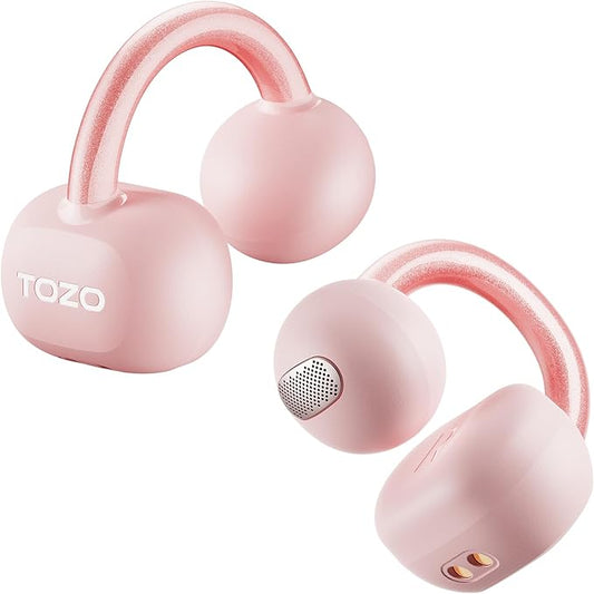 TOZO OpenEarRing True Open Ear Headphones, Lightweight Comfort Open Ear Clip Wireless Earbuds, 40H Play Bluetooth 5.4 Headphones with Smart Digital Display Design Fit Sports Running, Workout Pink