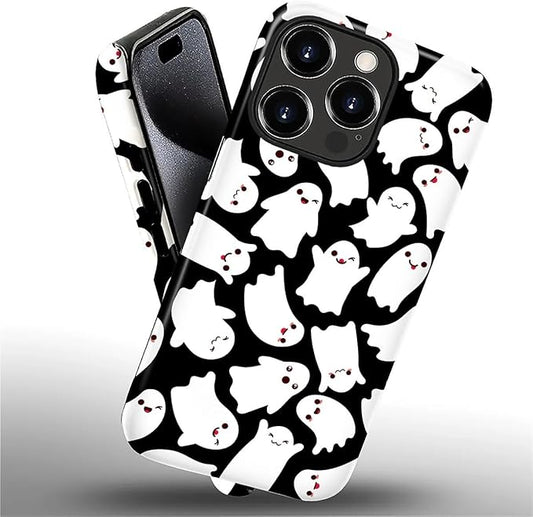 Case for iPhone 16 Pro Case,Halloween Ghosts Bats Design - Hybrid Dual Protection Silicone + Hard PC Shockproof Full Body Cover Slim Anti-Scratch Protective Case for Men Women