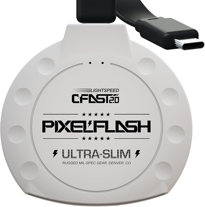 PixelFlash CFast 2.0 Card Reader USB C (White) - Memory Card Adapter with Cabled Type-C USB 3.1 Gen 2, Up to 10Gbps File Transfer, Ultra-Slim & Anti-Slip Rubber Shell, Compatible with Most Brands & OS