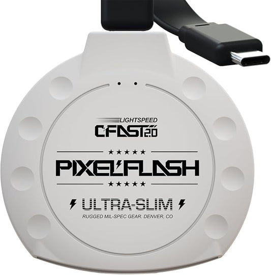 PixelFlash CFast 2.0 Card Reader USB C (White) - Memory Card Adapter with Cabled Type-C USB 3.1 Gen 2, Up to 10Gbps File Transfer, Ultra-Slim & Anti-Slip Rubber Shell, Compatible with Most Brands & OS