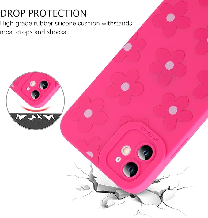 ZIYE for iPhone 11 Case Hot Pink Flower Pattern Phone Case with Camera Protection,Soft TPU Silicone Rubber Protective Cover Floral Design Cases Compatible with iPhone 11 6.1 Inch