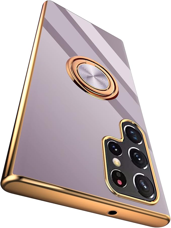 Tnarru Compatible for Samsung Galaxy S22 Ultra Case with Ring Holder Kickstand [with Magnetic] Soft TPU Shockproof Electroplated Protective Phone Case for Galaxy S22 Ultra 5G Purple