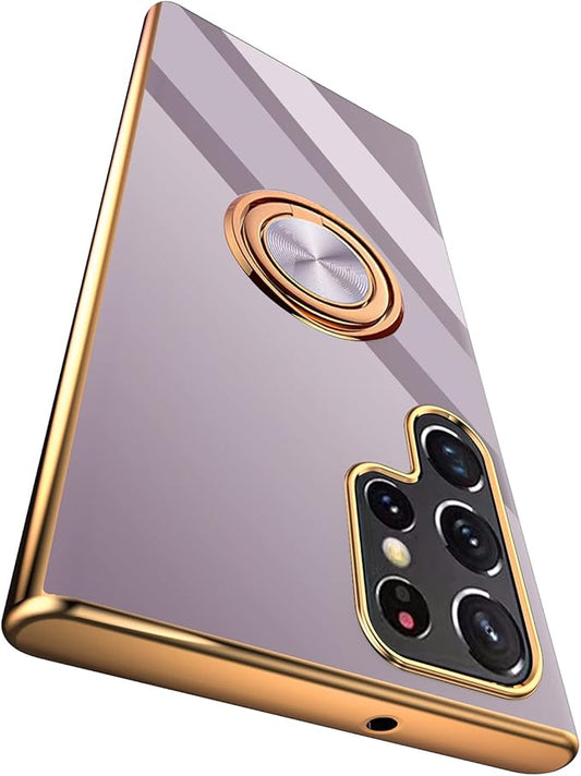 Tnarru Compatible for Samsung Galaxy S22 Ultra Case with Ring Holder Kickstand [with Magnetic] Soft TPU Shockproof Electroplated Protective Phone Case for Galaxy S22 Ultra 5G Purple