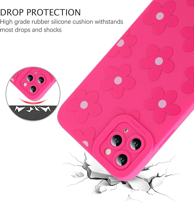 ZIYE for iPhone 11 Pro Max Case Hot Pink Flower Pattern Phone Case with Camera Protection,Soft TPU Silicone Rubber Protective Cover Floral Design Cases Compatible with iPhone 11 Pro Max 6.5 Inch