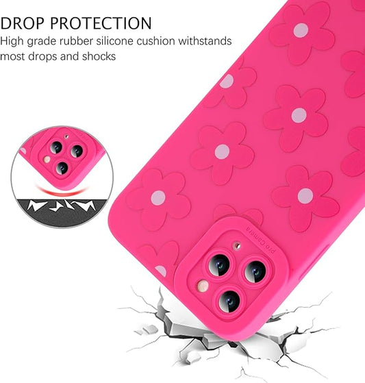 ZIYE for iPhone 11 Pro Max Case Hot Pink Flower Pattern Phone Case with Camera Protection,Soft TPU Silicone Rubber Protective Cover Floral Design Cases Compatible with iPhone 11 Pro Max 6.5 Inch