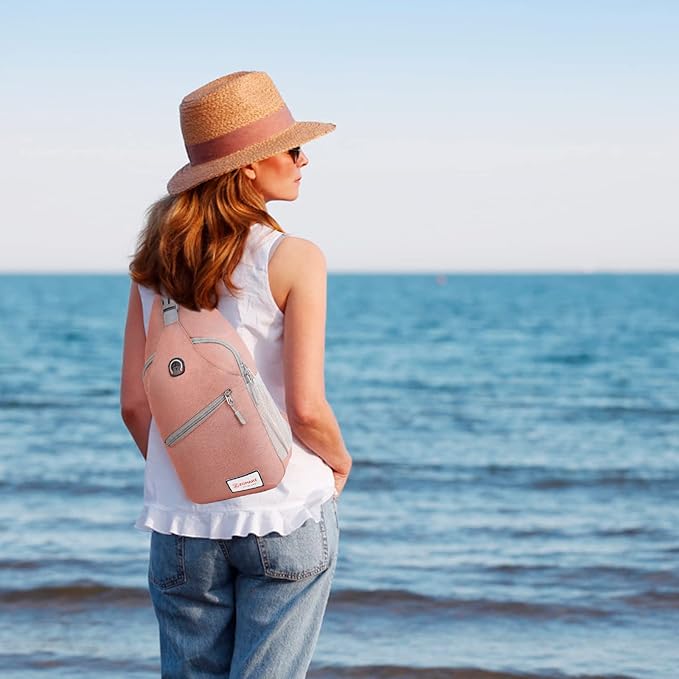 ZOMAKE Sling Bag,Small Crossbody Sling Backpack,Water Resistant Shoulder Daypack for Travel,Anti Thief Chest Bag for Hiking(Pink(New))