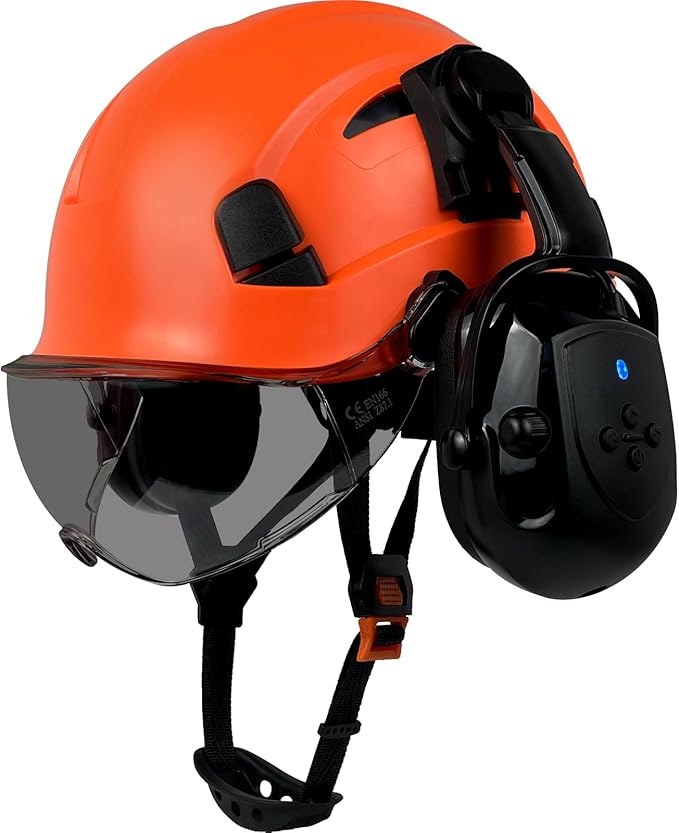 Hard Hats with Visor Bluetooth Ear Muffs Safety Helmet with Visors Mounted Safety Ear muff Hardhats Vented ANSI Z89.1 OSHA
