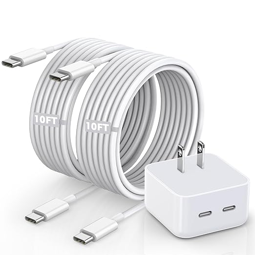 Fast iPhone 16 15 Charger,40W Dual USB C Fast Charging Block Adapter 2Pack 10FT Long USB C to C Charging Cable for iPhone 15/iPhone15 Pro/iPhone 15 Pro Max/iPad Mini 6/iPad Air5/4,iPad Pro 12.9/iPad10