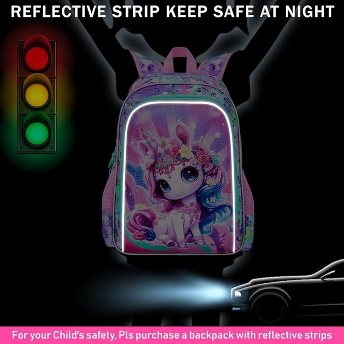 16" Unicorn Backpack for Girls, 3Pcs Kids School Backpacks with Lunch Box, Bookbag for Elementary Preschool Kindergarten(Pink)
