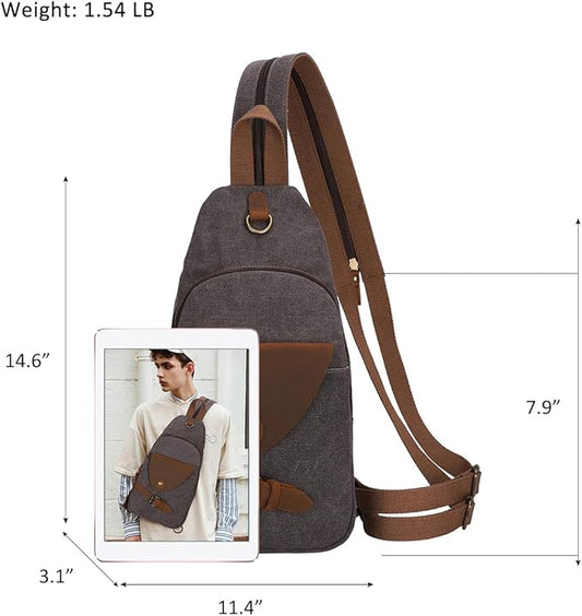 KL928 Canvas Sling Bag Crossbody Backpack Shoulder Casual Rucksack for Men Women,Dark Dray