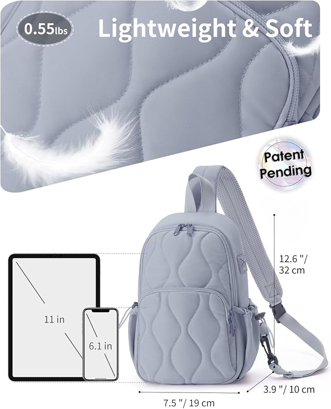 Wandering Nature Sling Bag for Women Lightweight Quilted Crossbody Bag Fits for 11" Tablet with Breathable Back Panel Anti Theft Pocket Padded Strap USB Charge Port, Ideal for Travel, Daily Use