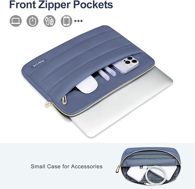 MOSISO 15-15.6 inch Laptop Case, 16 inch Puffy Laptop Sleeve Compatible with MacBook Pro 16, HP Dell ASUS Acer Toshiba Lenovo Notebook Computer, Polyester Horizontal Bag with Small Case, Lavender Gray