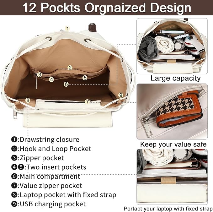 Bluboon Vintage Backpack Leather Trim Casual Bookbag Men Women Laptop Travel Rucksack