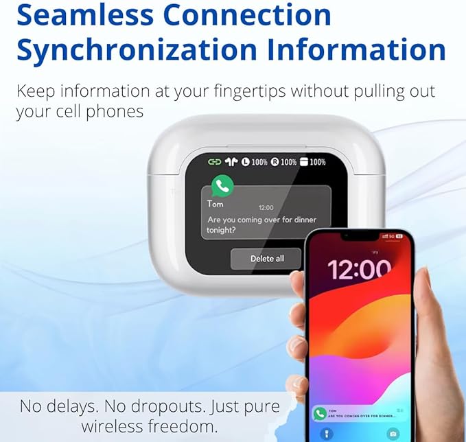 Audionic Airtouch 40 Wireless Earbuds, Bluetooth 5.4, Ultra-Wide LED Touchscreen Case, ANC/ENC Noise Cancelling, Low Latency, Hi-Fi Sound, for Android/iOS (White)