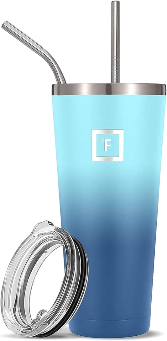 IRON °FLASK Classic Tumbler - Vacuum Insulated Stainless Steel Water Bottle, Double Walled, Drinking Cup, Insulated Travel Mug (Blue Waves, 32 oz Clear Lid)
